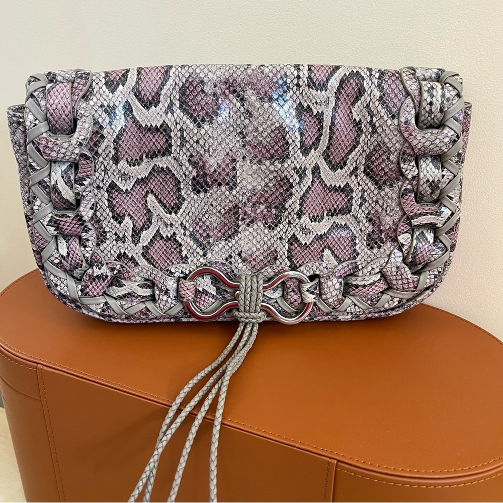 Cole Haan Mckenzie Editorial Flap Bag soft Pink and Gray Snake genuine leather